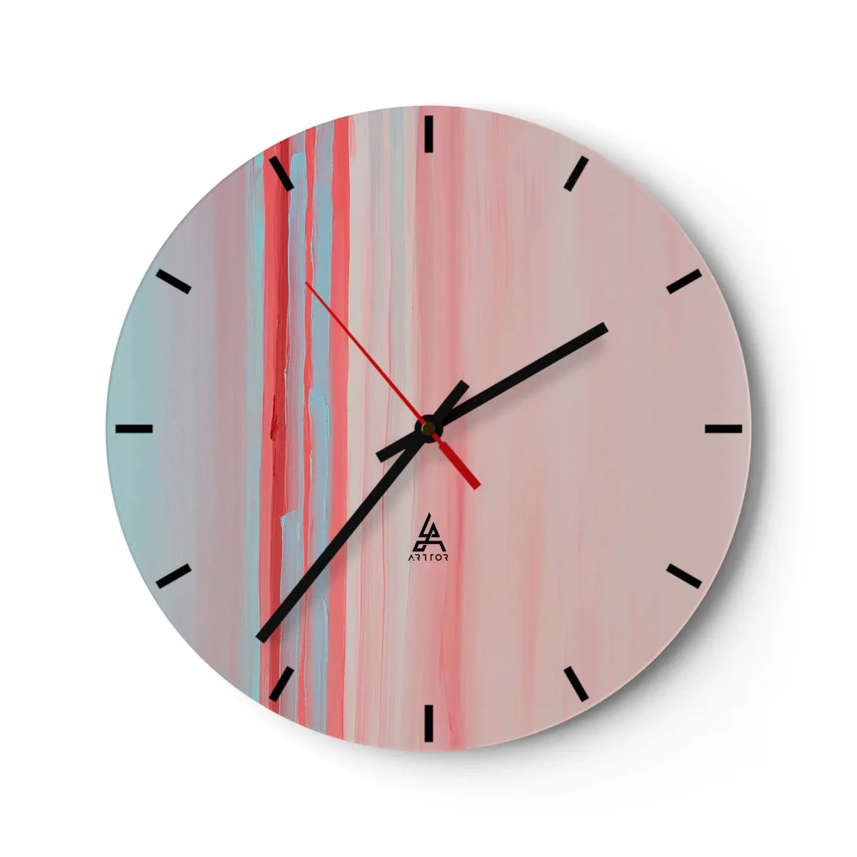 Wanduhr - Glasuhr - Pastellfarbene vertikale Streifen in Rosa- und Blautönen - 30x30cm - Abstraktion im Morgengrauen - Moderne Wanddekoration für Wohnzimmer, Küche und Schlafzimmer ARTTOR