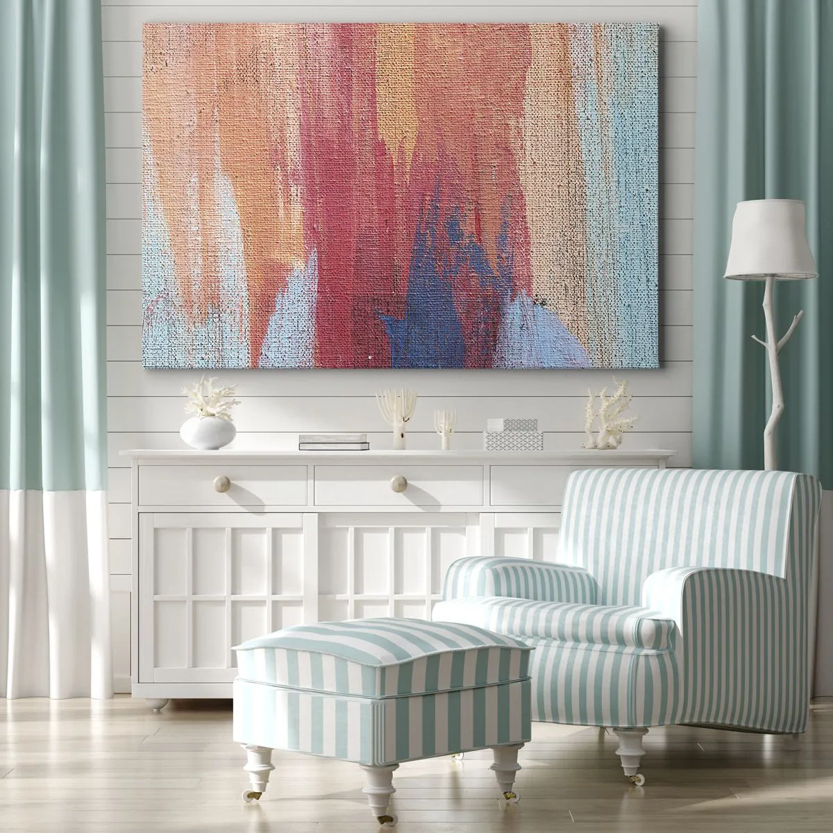 Bild auf Leinwand - Leinwandbild - Bunte abstrakte Pinselstriche - 100x70cm - Renne den Regenbogen hinunter - Moderne Wanddekoration für Wohnzimmer und Schlafzimmer ARTTOR