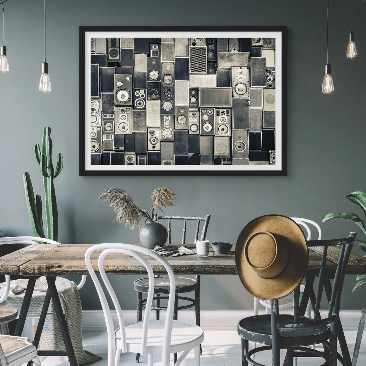 Poster in einem schwarzem Rahmen - Lautsprecherkollektion im Retro-Stil - 100x70cm - Und es ist alles in Ordnung - Moderne Wanddekoration für Wohnzimmer und Schlafzimmer ARTTOR