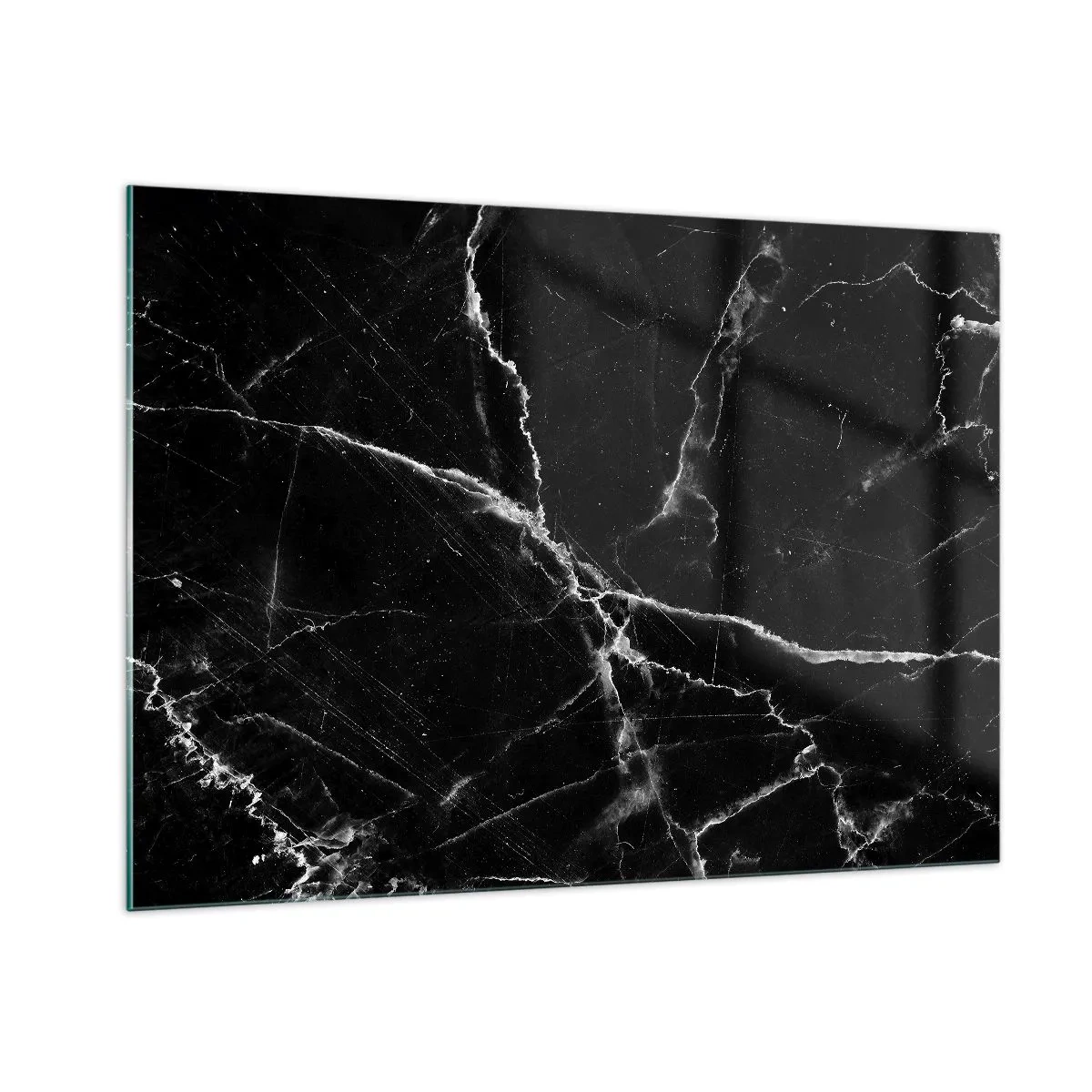 Glasbild - Bild auf glas - Schwarze Marmoroberfläche mit hellen Adern - 100x70cm - Geheimleben des Steins - Moderne Wanddekoration für Wohnzimmer und Schlafzimmer ARTTOR