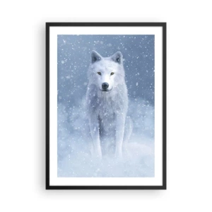Poster in einem schwarzem Rahmen - Ein weißer Wolf in einer Winterlandschaft, umgeben von Schnee. - 50x70cm - In Winterstimmung - Moderne Wanddekoration für Wohnzimmer und Schlafzimmer ARTTOR