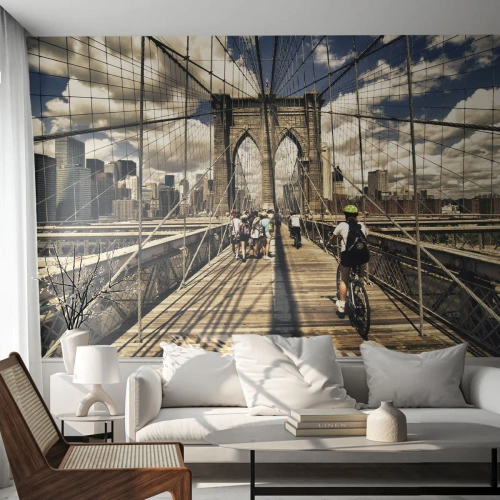 Fototapete Premium Canvas - Direkt ins Herz der Stadt - Brooklyn Brücke, New York, Stadt - 250x175 cm