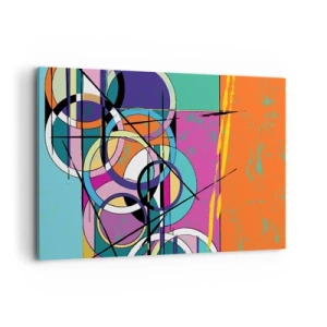 Bild auf Leinwand - Leinwandbild - Bunte Abstraktion mit geometrischen Kreisen - 120x80cm - Rad für Rad - Moderne Wanddekoration für Wohnzimmer und Schlafzimmer ARTTOR