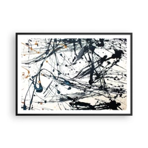 Poster in einem schwarzem Rahmen - Ein abstraktes Gemälde mit Farbspritzern in dynamischen Mustern. - 100x70cm - Expressionistische Abstraktion - Moderne Wanddekoration für Wohnzimmer und Schlafzimmer ARTTOR