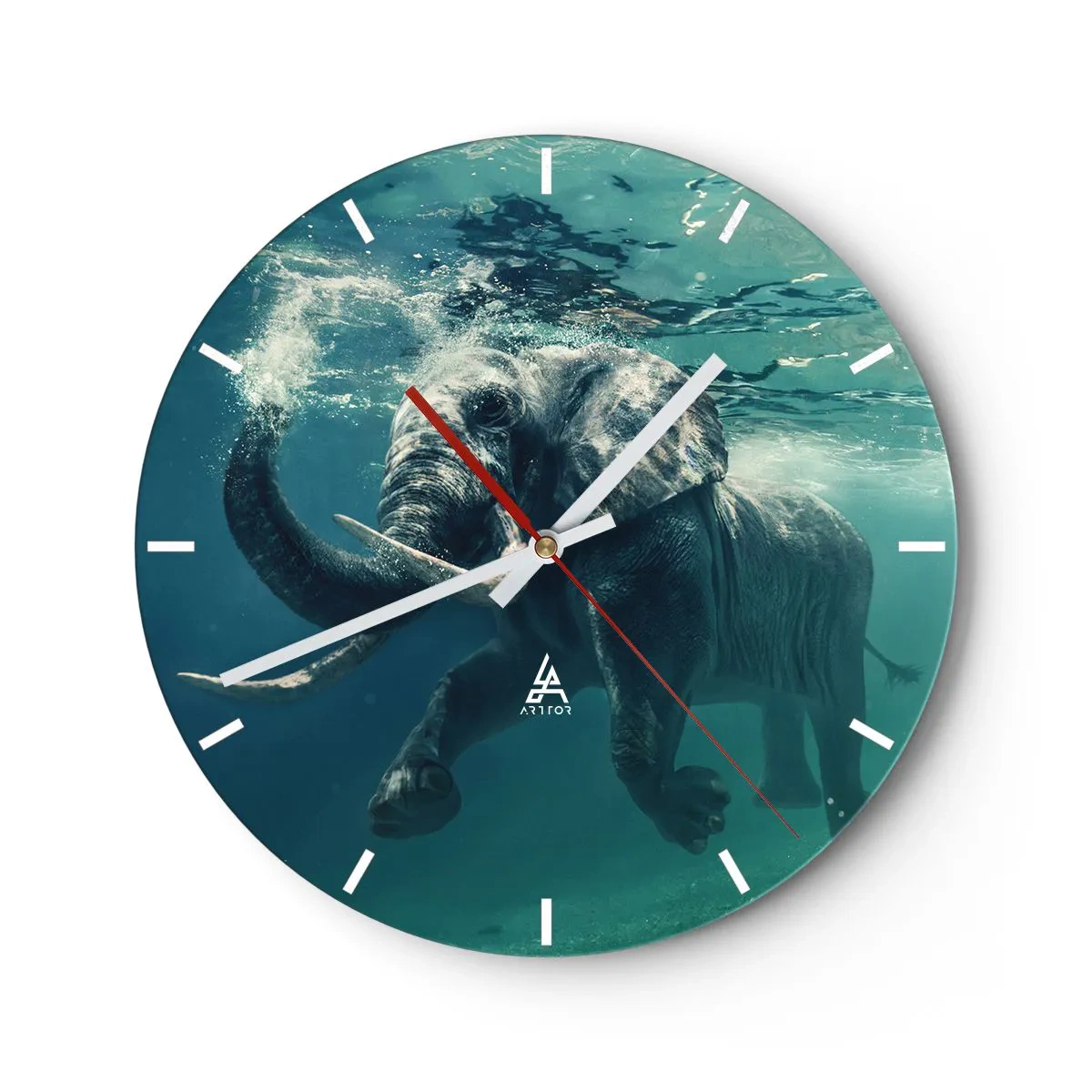 Wanduhr - Glasuhr - Jeder schwimmt gerne - 40x40 cm
