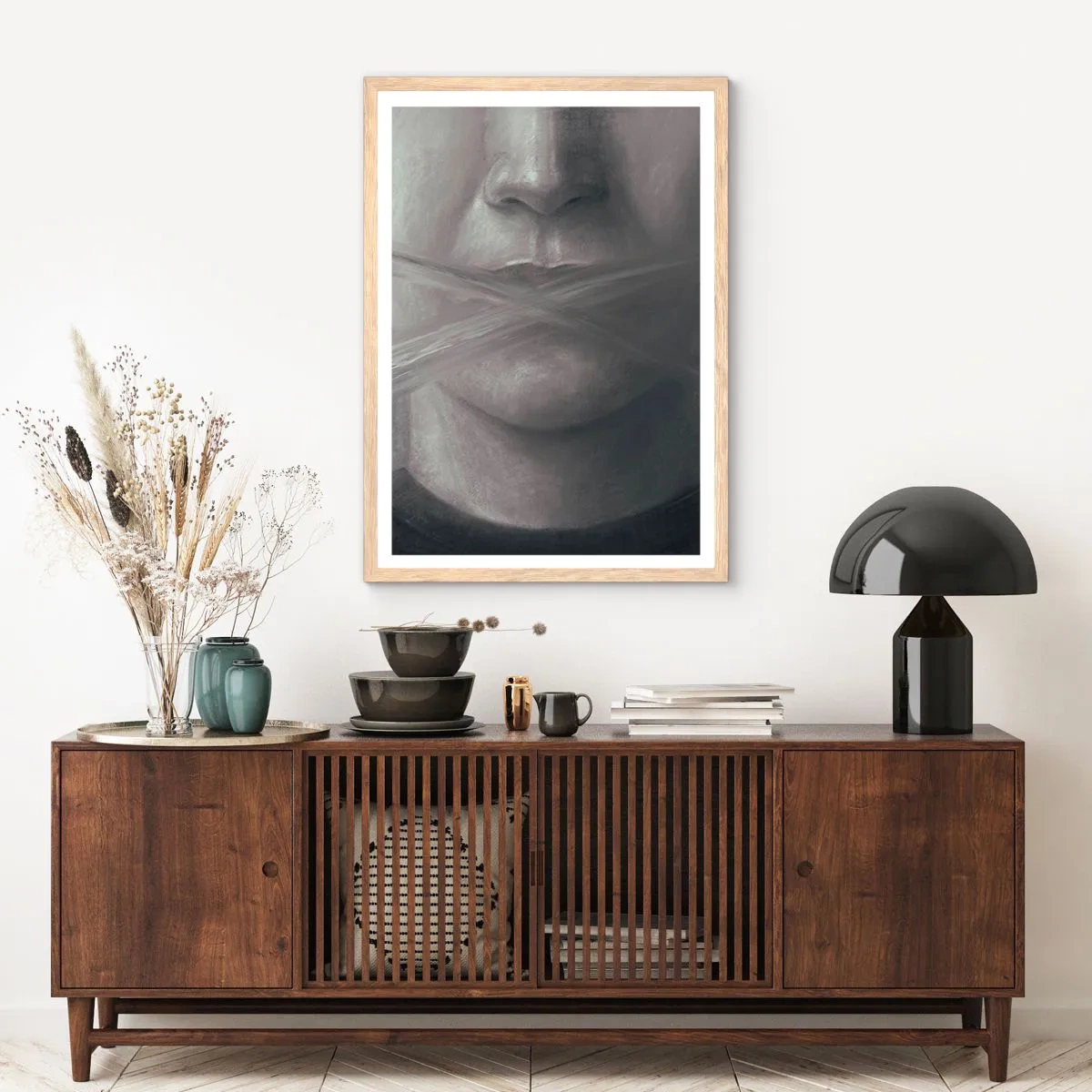 Poster in einem Rahmen aus heller Eiche - Ohne ein Wort - 50x70 cm