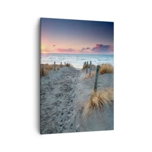 Bild auf Leinwand - Leinwandbild - Weg zum Strand bei Sonnenuntergang - 50x70cm - Du hast einen Regenbogen aus strahlendem Licht verschüttet ... - Moderne Wanddekoration für Wohnzimmer und Schlafzimmer ARTTOR