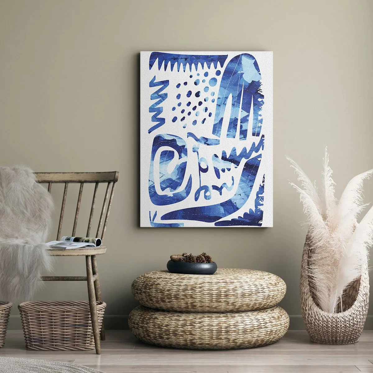 Bild auf Leinwand - Leinwandbild - Abstraktes Muster in Blautönen - 50x70cm - Zurück zu den Wurzeln - Moderne Wanddekoration für Wohnzimmer und Schlafzimmer ARTTOR