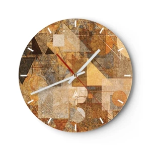Wanduhr - Glasuhr - Geometrische Abstraktion in Gold- und Brauntönen - 30x30cm - Eine kubistische Studie aus Bronze - Moderne Wanddekoration für Wohnzimmer, Küche und Schlafzimmer ARTTOR