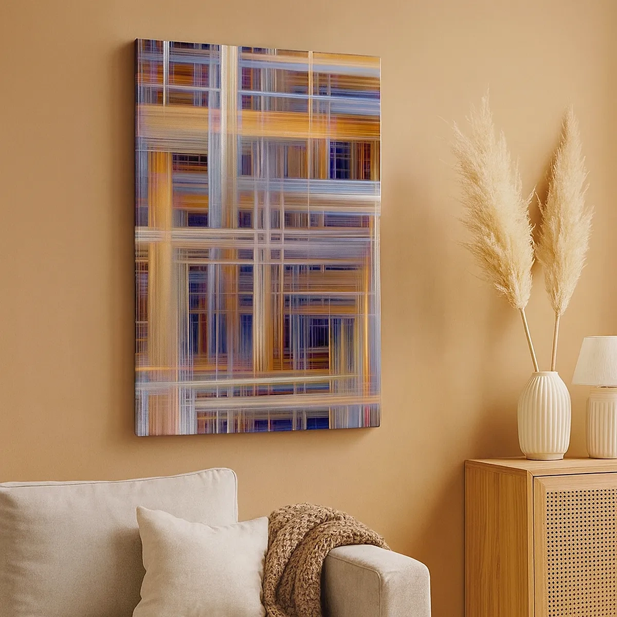 Bild auf Leinwand - Leinwandbild - Abstrakte geometrische Muster in Pastellfarben - 50x70cm - Aus Licht gewebt - Moderne Wanddekoration für Wohnzimmer und Schlafzimmer ARTTOR