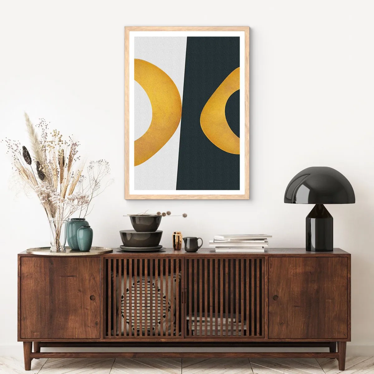 Poster in einem Rahmen aus heller Eiche - Erstens: Gold - 70x100 cm