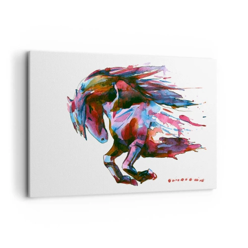 Bild auf Leinwand - Leinwandbild - Ein Pferd in dynamischen abstrakten Farben symbolisiert Freiheit - 120x80cm - In Verzückung - Moderne Wanddekoration für Wohnzimmer und Schlafzimmer ARTTOR