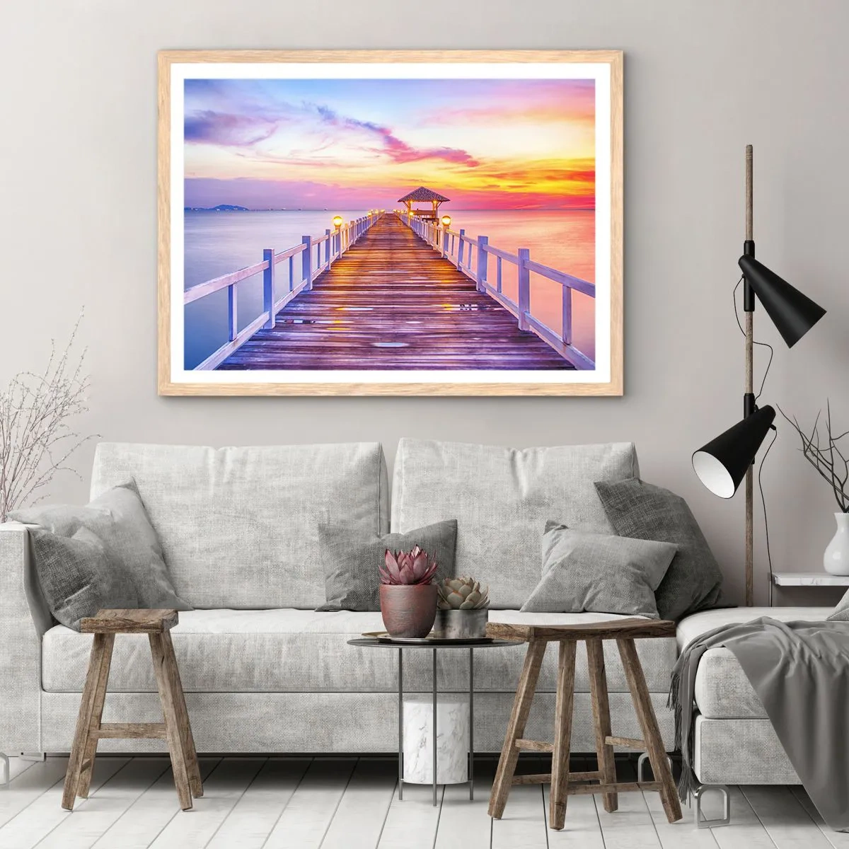 Poster in einem Rahmen aus heller Eiche - Die lila-goldene Stille des Abends - 70x50 cm