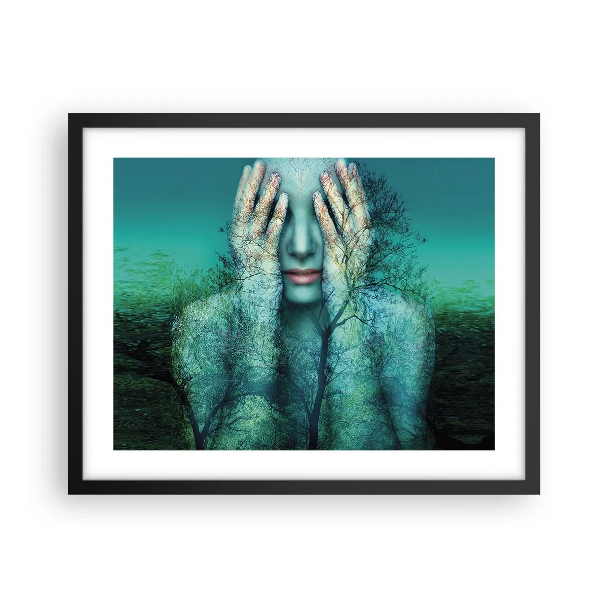 Poster in einem schwarzem Rahmen - Eingetaucht in Blau - 50x40 cm
