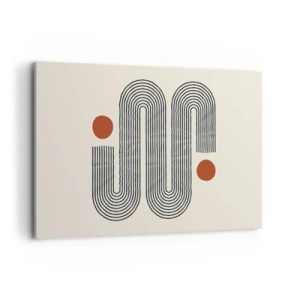 Bild auf Leinwand - Leinwandbild - Geometrisches Muster mit Linien und orangefarbenen Kreisen - 120x80cm - Vom Anfang bis zum Ende - Moderne Wanddekoration für Wohnzimmer und Schlafzimmer ARTTOR