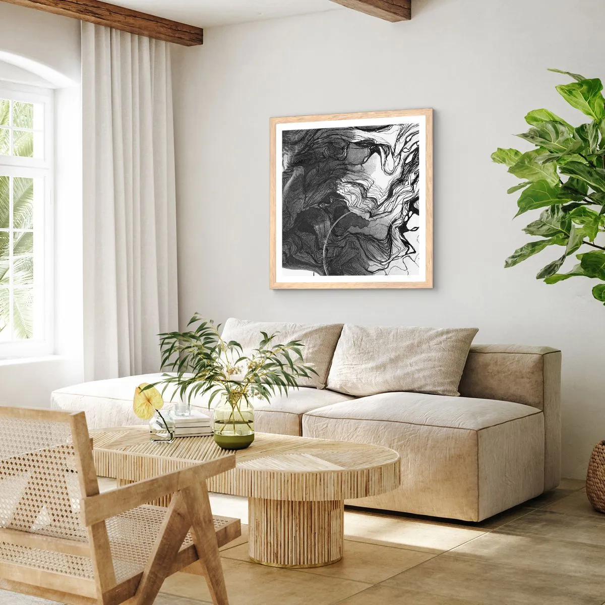 Poster in einem Rahmen aus heller Eiche - Verstrickt in Träume - 40x40 cm