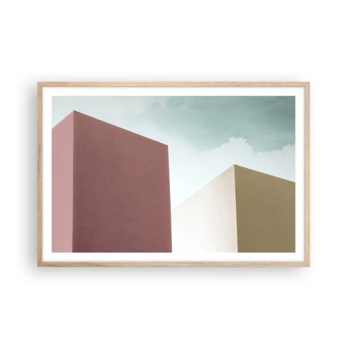 Poster in einem Rahmen aus heller Eiche - Geometrie des sonnigen Sommers - 91x61 cm