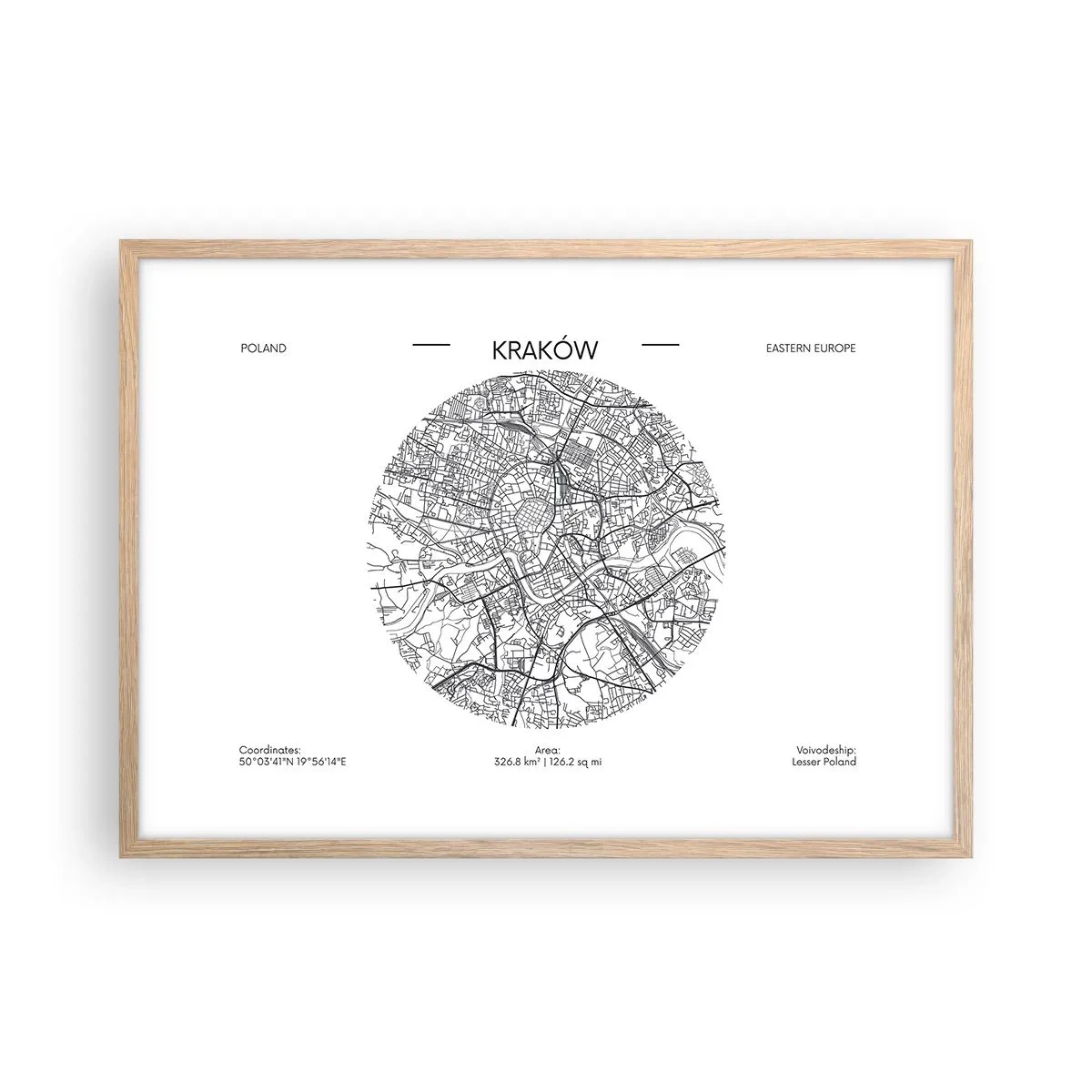 Poster in einem Rahmen aus heller Eiche - Anatomie von Krakau - 70x50 cm