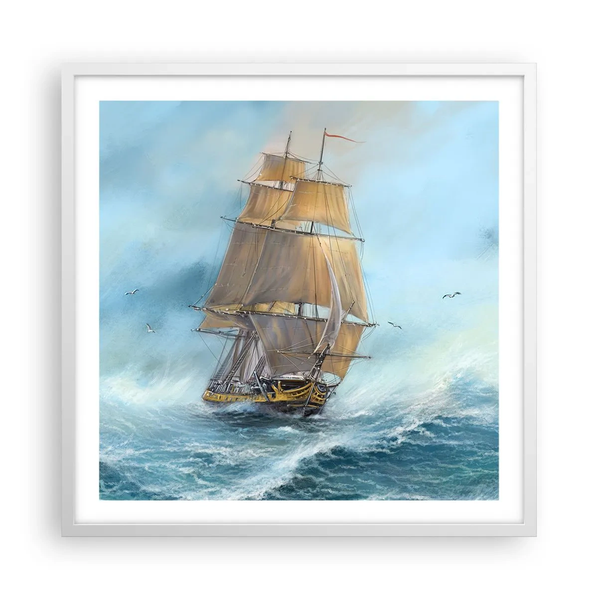 Poster in einem weißen Rahmen - Über die Wellen gleiten - 60x60 cm