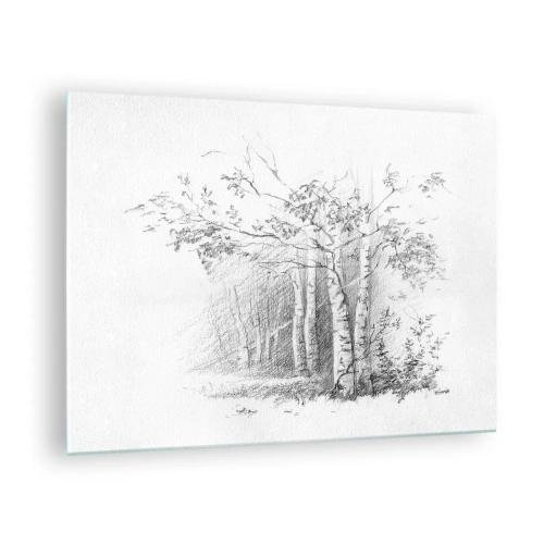 Glasbild - Bild auf glas - Skizze eines Birkenwaldes in monochromen Tönen - 70x50cm - Das Licht des Birkenwaldes - Moderne Wanddekoration für Wohnzimmer und Schlafzimmer ARTTOR