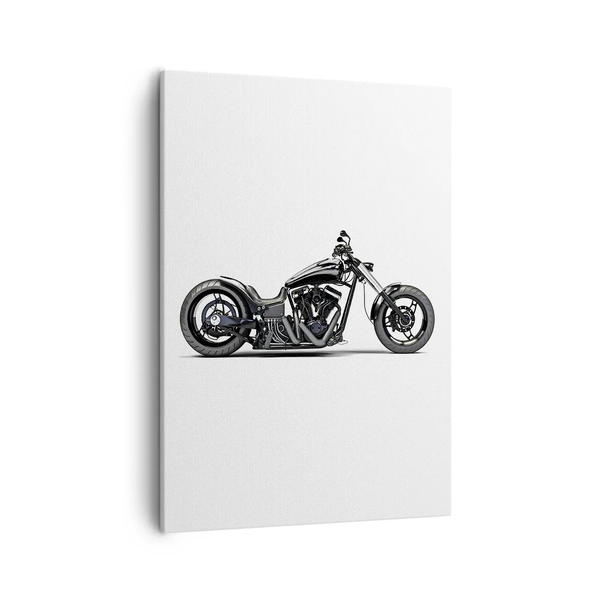 Bild auf Leinwand - Leinwandbild - Stilvolles schwarzes Custom-Motorrad auf weißem Hintergrund - 50x70cm - Für alle, die die Freiheit lieben - Moderne Wanddekoration für Wohnzimmer und Schlafzimmer ARTTOR