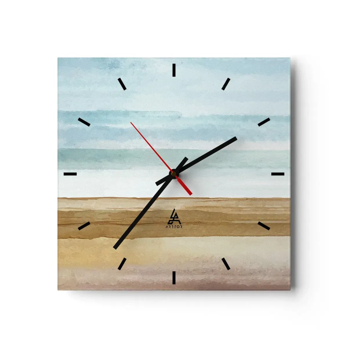 Wanduhr - Glasuhr - Abstrakte Strandlandschaft in Pastelltönen - 30x30cm - Trost - Moderne Wanddekoration für Wohnzimmer und Schlafzimmer ARTTOR