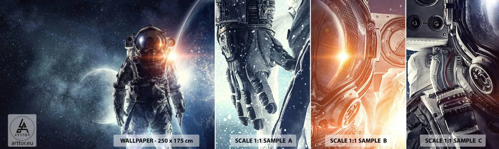 Fototapetenmuster Standard Eco - Weltraumabenteuer - Kosmos, Astronaut, Sterne - 100x30 cm