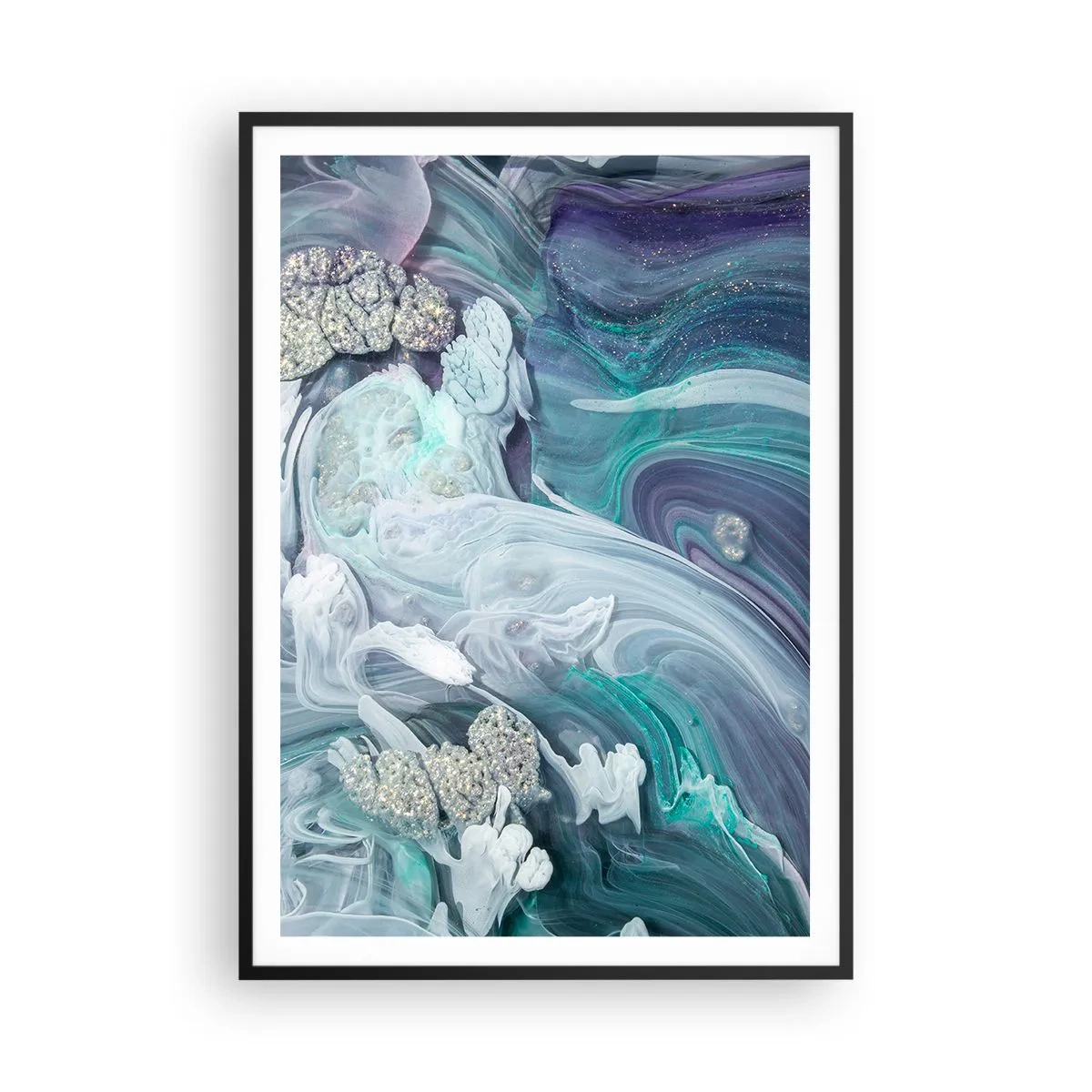 Poster in einem schwarzem Rahmen - Strömungen von Himmelblau - 70x100 cm