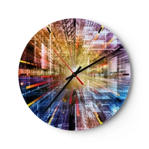 Wanduhr - Glasuhr - Eine abstrakte Vision der Stadt mit Lichteffekten und Farben - 30x30cm - Leuchtender Korridor - Moderne Wanddekoration für Wohnzimmer, Küche und Schlafzimmer ARTTOR