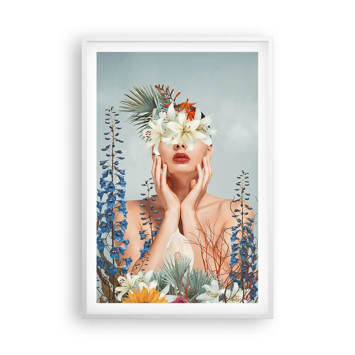 Poster in einem weißen Rahmen - Frau - Blume - 61x91 cm