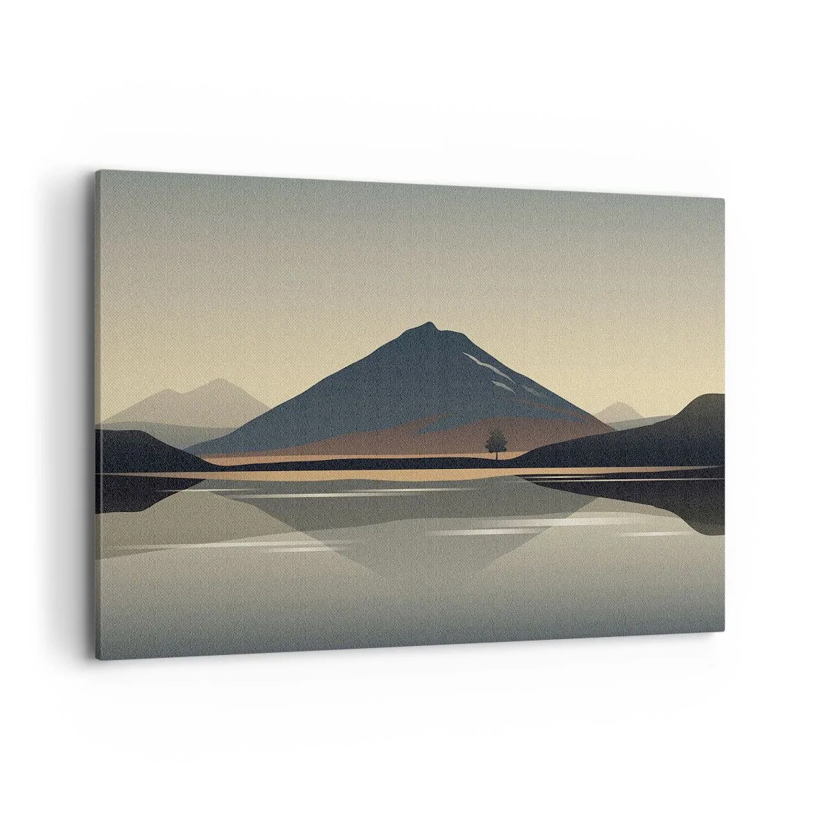 Bild auf Leinwand - Leinwandbild - Minimalistische Berglandschaft mit Spiegelung im Wasser - 120x80cm - Spiegelreflexion - Moderne Wanddekoration für Wohnzimmer und Schlafzimmer ARTTOR