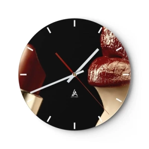 Wanduhr - Glasuhr - Rote Lippen und Lippenstift auf schwarzem Hintergrund - 30x30cm - Sinnlichkeit und Brillanz von Karmin - Moderne Wanddekoration für Wohnzimmer, Küche und Schlafzimmer ARTTOR