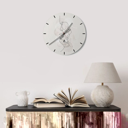 Wanduhr - Glasuhr - Verstrickt in eine Umarmung - 30x30 cm