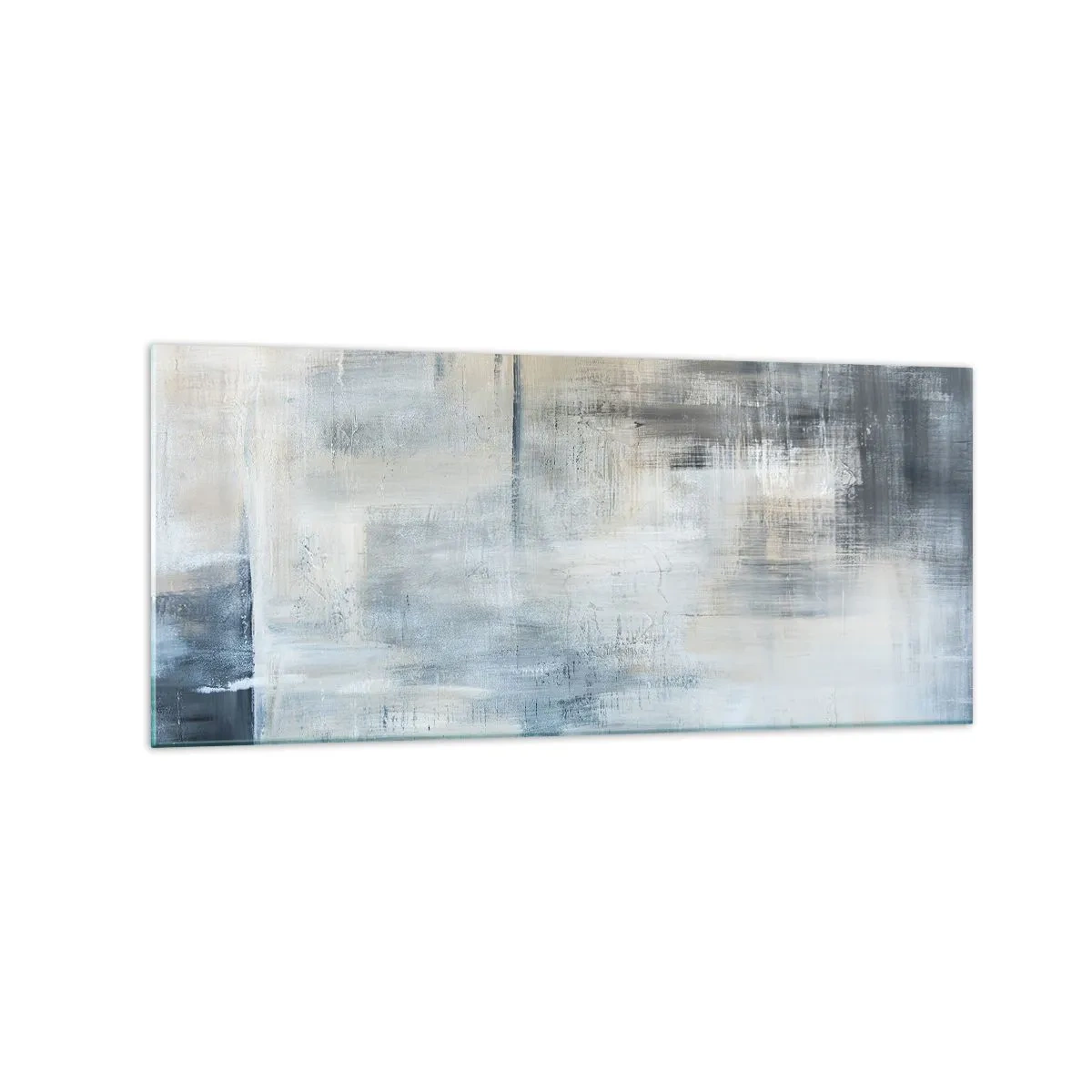 Glasbild - Bild auf glas - Abstrakte Komposition in Blau- und Grautönen - 120x50cm - Hinter dem blauen Vorhang - Moderne Wanddekoration für Wohnzimmer und Schlafzimmer ARTTOR