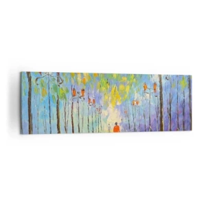 Bild auf Leinwand - Leinwandbild - Ein malerischer Spaziergang zwischen den Laternen in einer regnerischen Nacht - 160x50cm - Nachtlied des Regens - Moderne Wanddekoration für Wohnzimmer und Schlafzimmer ARTTOR