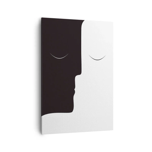 Bild auf Leinwand - Leinwandbild - Eine minimalistische Silhouette zweier Gesichter in Kontrastfarben. - 70x100cm - Einheit der Gegensätze - Moderne Wanddekoration für Wohnzimmer und Schlafzimmer ARTTOR