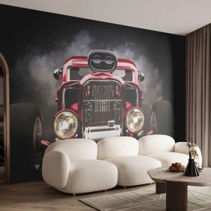 Fototapete Premium Sand - Ein klassischer Hot Rod vor dunklem Hintergrund mit auffälliger Beleuchtung. - 100x70cm - Schnell und wahnsinnig schön - Moderne Wanddekoration für Wohnzimmer und Schlafzimmer ARTTOR