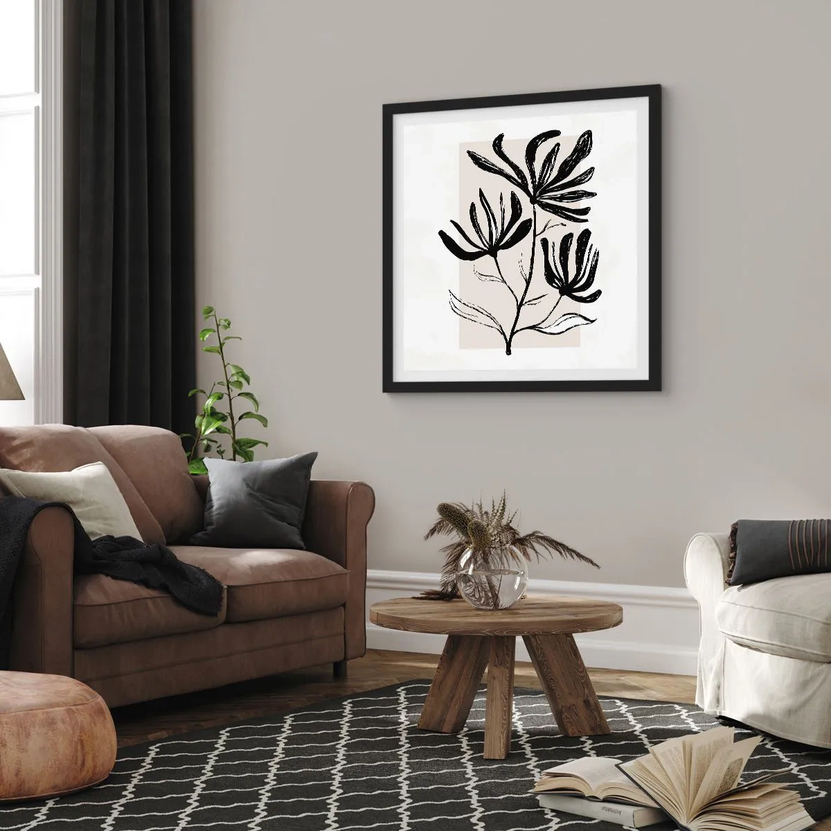 Poster in einem schwarzem Rahmen - Skizze für das Herbarium - 60x60 cm