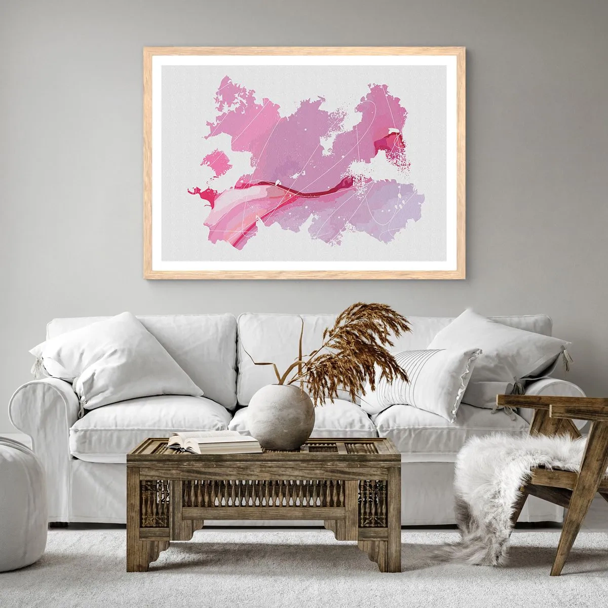 Poster in einem Rahmen aus heller Eiche - Karte der Rosawelt - 100x70 cm