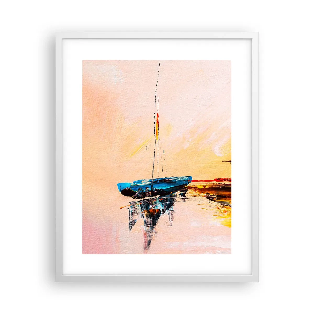 Poster in einem weißen Rahmen - Abend im Yachthafen - 40x50 cm