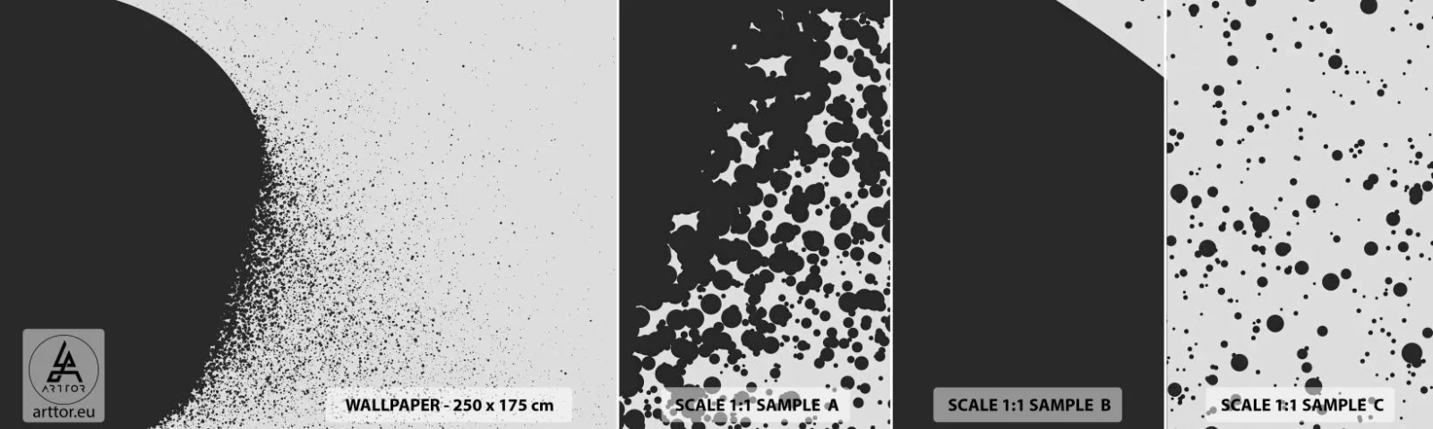 Fototapetenmuster Standard Eco - Bewegung von Molekülen - Abstraktion, Schwarz und weiß, Grafik - 100x30 cm