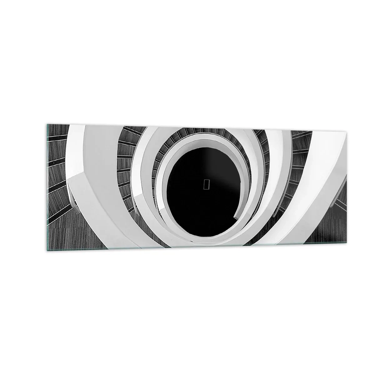 Glasbild - Bild auf glas - Schwarz-weiße Wendeltreppe im modernen Stil - 140x50cm - Zum Kern der Sache - Moderne Wanddekoration für Wohnzimmer und Schlafzimmer ARTTOR