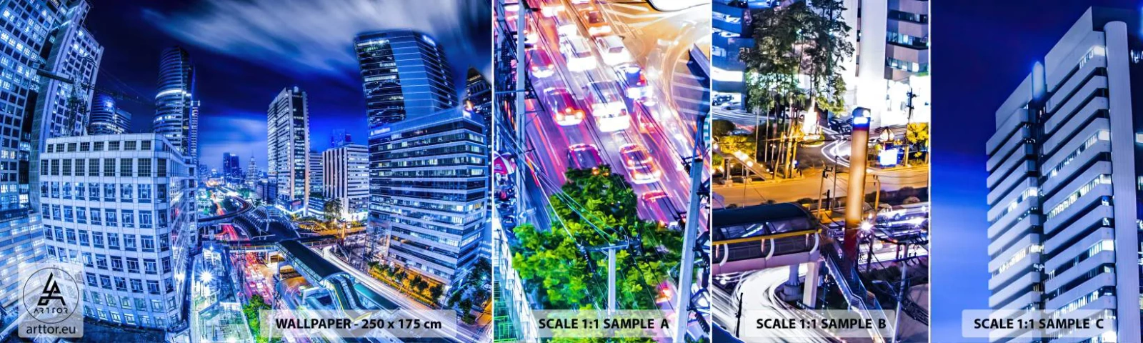 Fototapetenmuster Standard Eco - Rhythmen der Nachtstadt - Stadt, Bangkok, Die Architektur - 100x30 cm