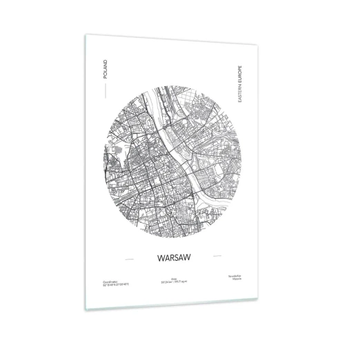Glasbild - Bild auf glas - Karte von Warschau in Form einer grafischen Darstellung - 50x70cm - Anatomie von Warschau - Moderne Wanddekoration für Wohnzimmer und Schlafzimmer ARTTOR