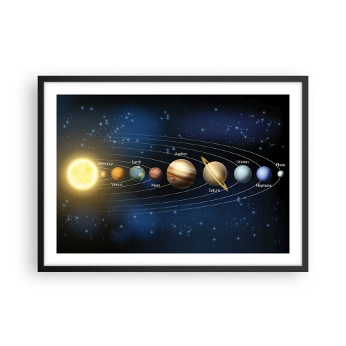 Poster in einem schwarzem Rahmen - Diagramm des Sonnensystems mit Planeten und Sonne - 70x50cm - Einer von zehn - Moderne Wanddekoration für Wohnzimmer und Schlafzimmer ARTTOR