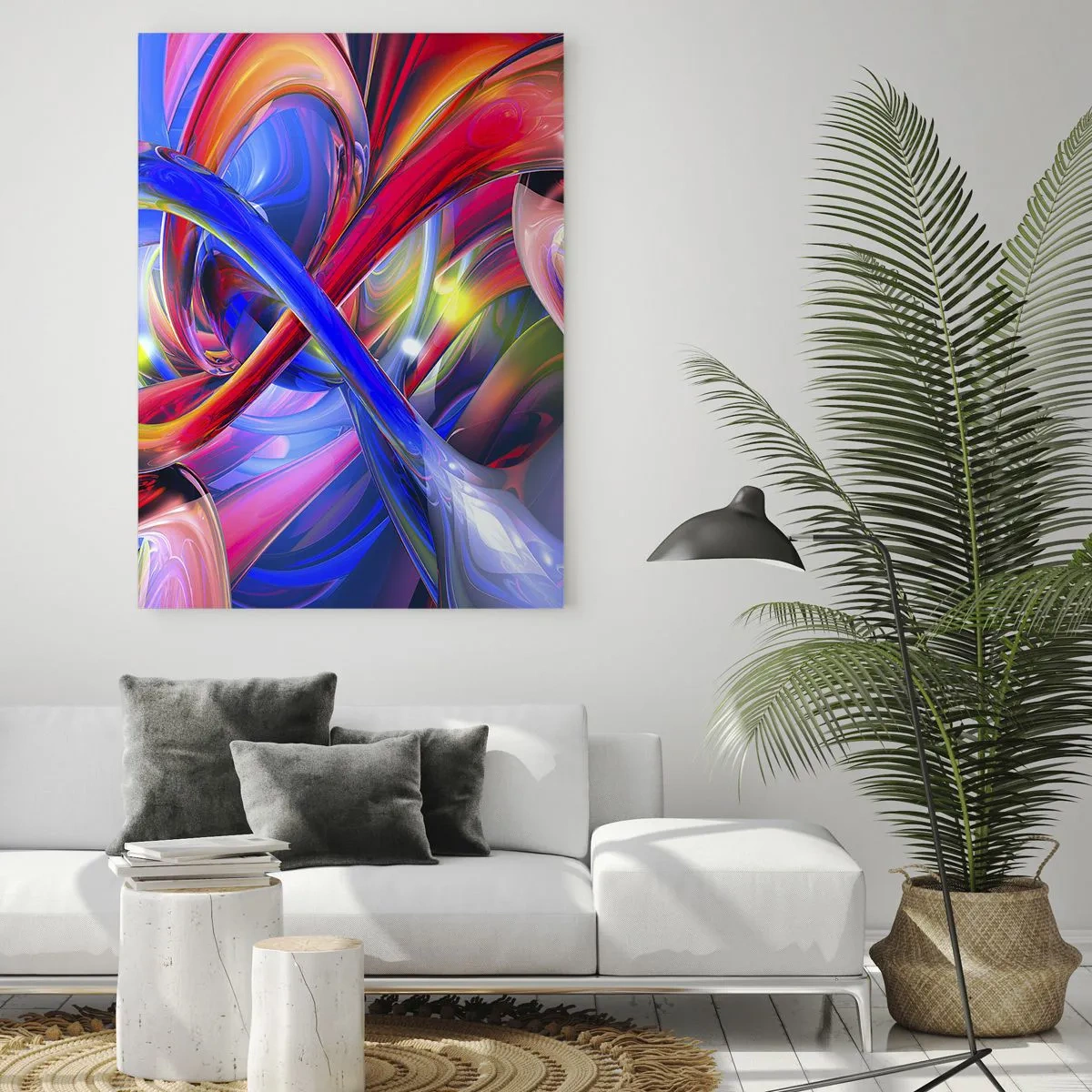 Glasbild - Bild auf glas - Abstrakte, farbenfrohe Linien und energetische Dynamik - 50x70cm - Ein Tanz der Farben - Moderne Wanddekoration für Wohnzimmer und Schlafzimmer ARTTOR