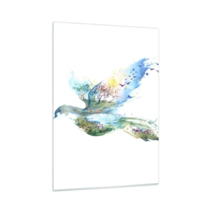 Glasbild - Bild auf glas - Aquarell-Silhouette eines Vogels mit einer Landschaft im Hintergrund - 50x70cm - Auf den Flügeln der Natur - Moderne Wanddekoration für Wohnzimmer und Schlafzimmer ARTTOR