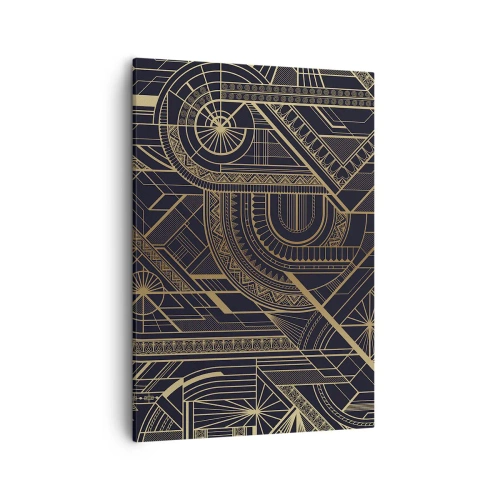Bild auf Leinwand - Leinwandbild - Goldene geometrische Muster auf schwarzem Hintergrund im Art-Deco-Stil - 50x70cm - Konzepte, Ideen, Pläne - Moderne Wanddekoration für Wohnzimmer und Schlafzimmer ARTTOR
