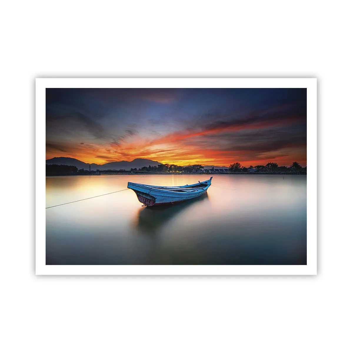 Poster - Ein Boot auf dem Wasser während eines malerischen Sonnenuntergangs - 100x70cm - Eine gute Nacht kommt - Moderne Wanddekoration für Wohnzimmer und Schlafzimmer ARTTOR