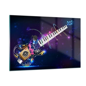 Glasbild - Bild auf glas - Bunte Musikkomposition mit Instrumenten und Noten - 120x80cm - Und alles ist gut - Moderne Wanddekoration für Wohnzimmer und Schlafzimmer ARTTOR